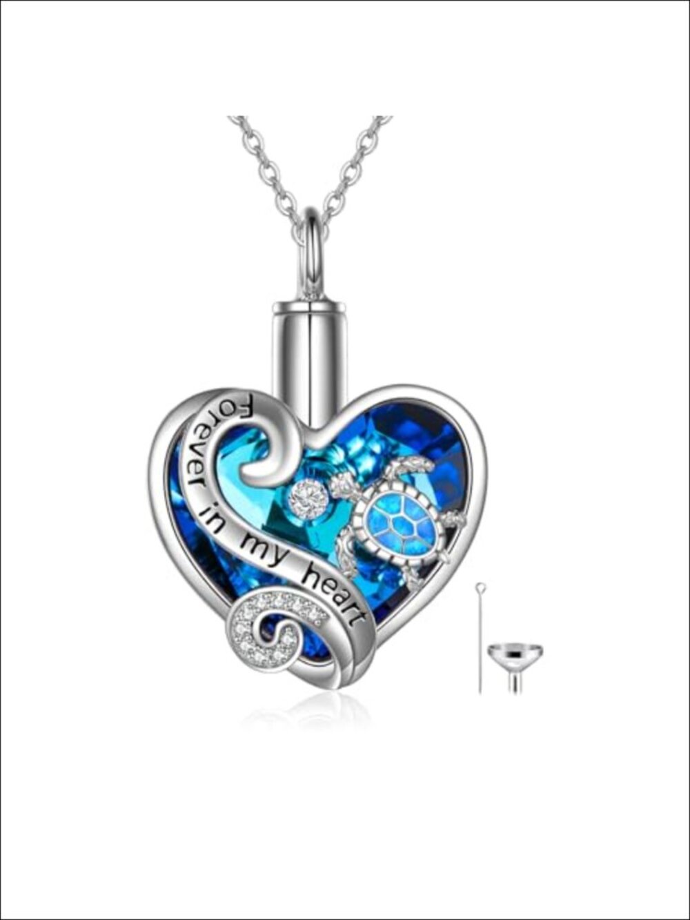 Sterling Silver Sea Turtle Urn Necklace for Ashes, 18 In + 2 In Extender,